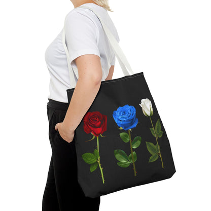 Elegant Floral Tote Bag - Red, Blue & White Roses Design
