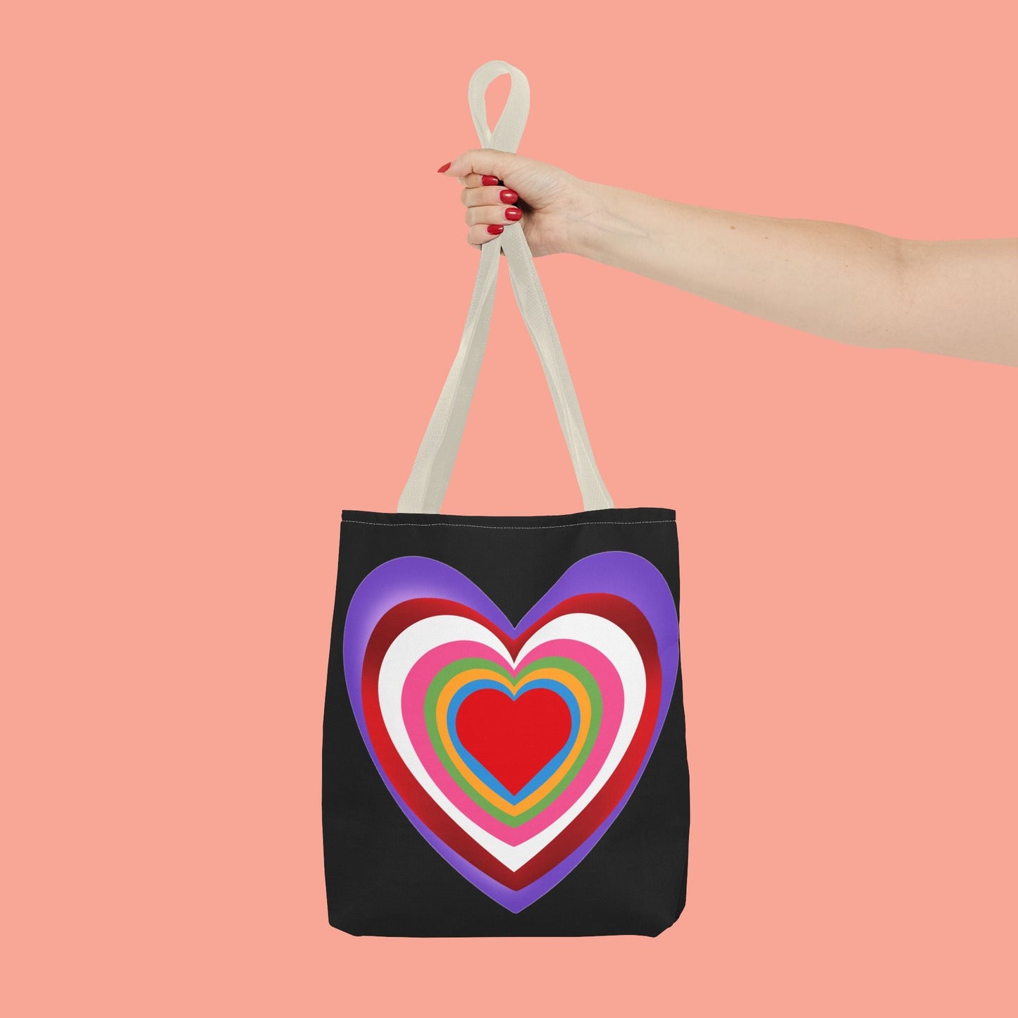 Rainbow Heart Tote Bag - Colorful Love Design for Everyday Use