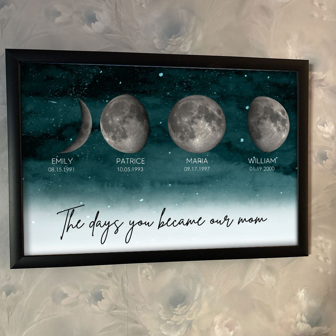 Starry Night The Day You Became MOM DAD Birth Moon Phase Personalized Poster, Heartfelt Gift For Mom, Father's Day Gift For Dad, Husband