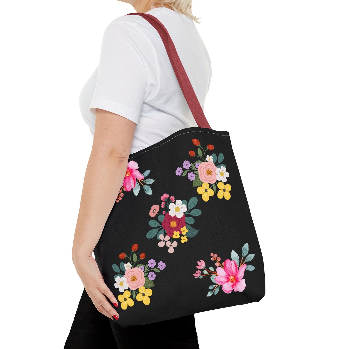 Floral Embroidered Tote Bag - Stylish Black Floral Design for Everyday Use