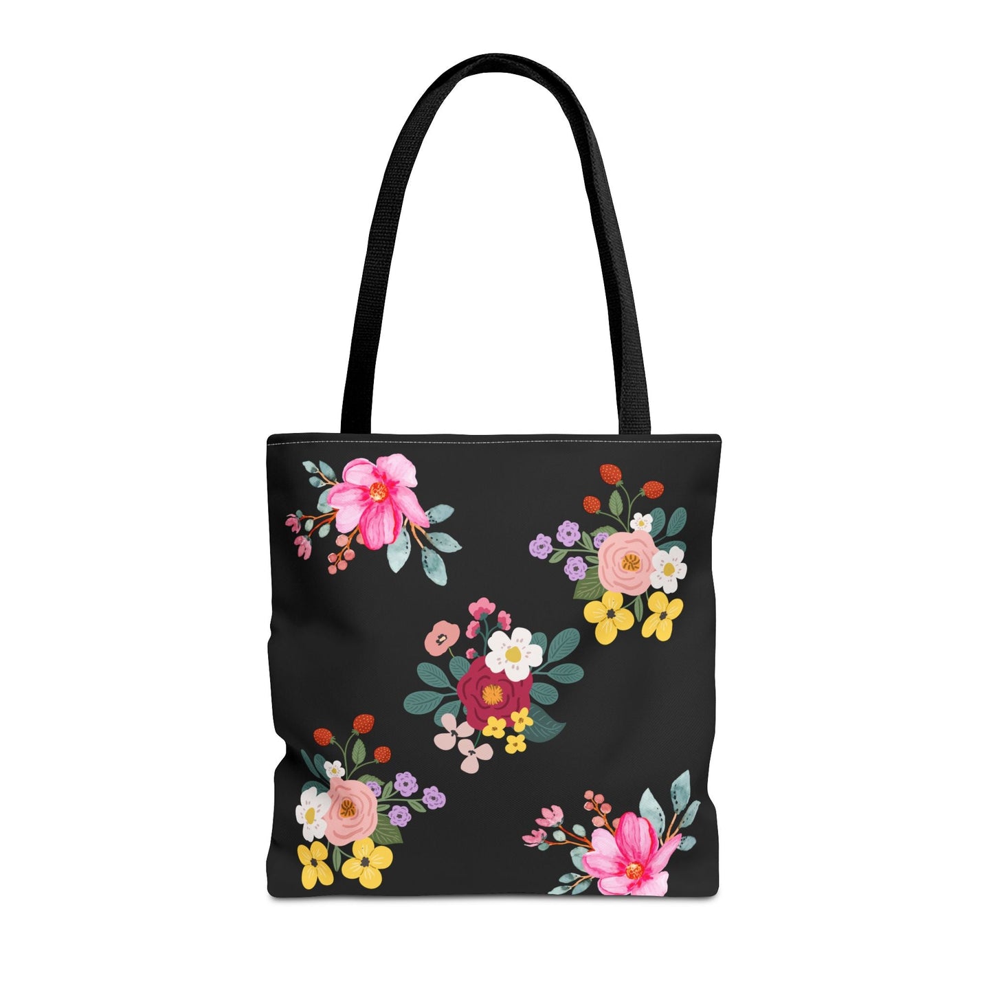 Floral Embroidered Tote Bag - Stylish Black Floral Design for Everyday Use