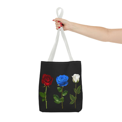 Elegant Floral Tote Bag - Red, Blue & White Roses Design
