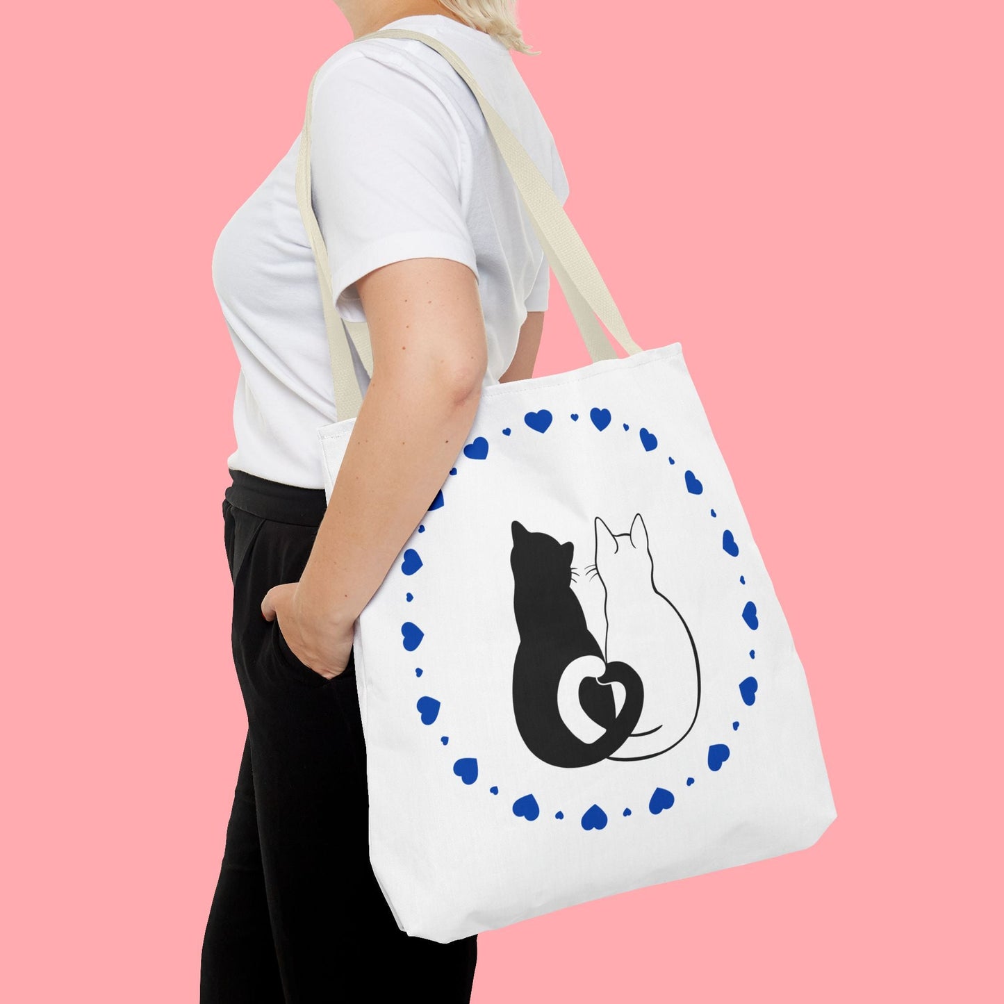 Cute Cat Lovers Tote Bag - Adorable Heart Design for Pet Enthusiasts