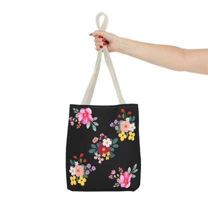 Floral Embroidered Tote Bag - Stylish Black Floral Design for Everyday Use