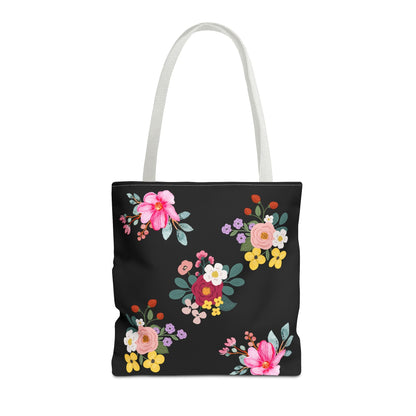 Floral Embroidered Tote Bag - Stylish Black Floral Design for Everyday Use