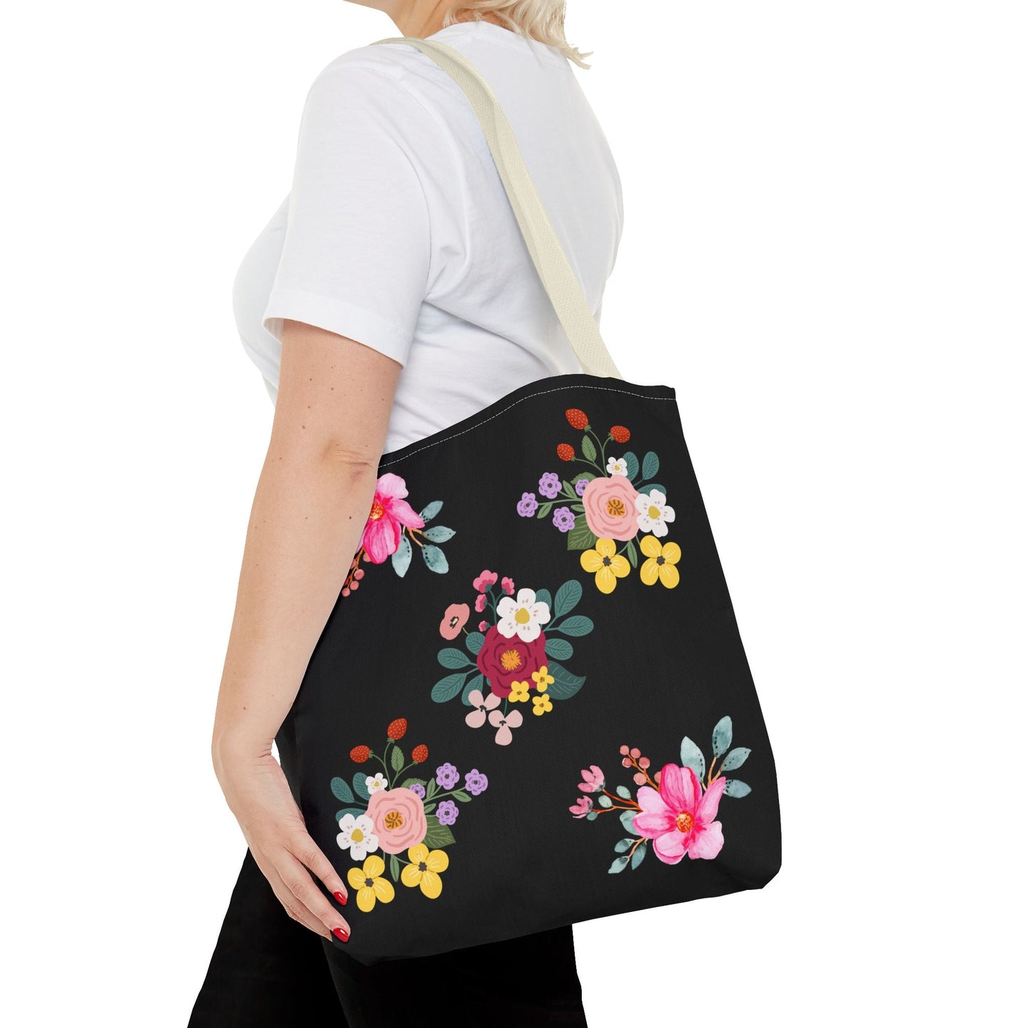 Floral Embroidered Tote Bag - Stylish Black Floral Design for Everyday Use