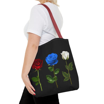 Elegant Floral Tote Bag - Red, Blue & White Roses Design