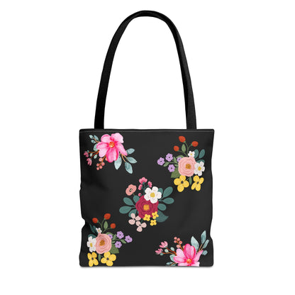 Floral Embroidered Tote Bag - Stylish Black Floral Design for Everyday Use