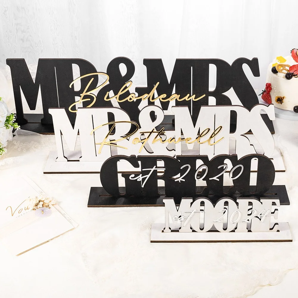 Personalized Mr & Mrs Wedding Name Sign – Custom Table Decor & Anniversary Gift