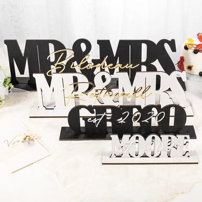 Personalized Mr & Mrs Wedding Name Sign – Custom Table Decor & Anniversary Gift