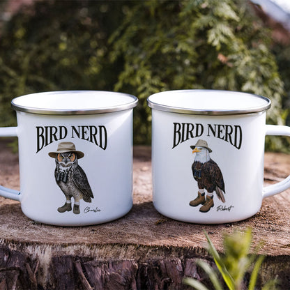 Bird Nerd Funny Gift For Bird Watcher, Bird Twitcher Bird Lover Personalized Enamel Mug