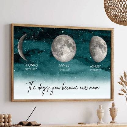 Starry Night The Day You Became MOM DAD Birth Moon Phase Personalized Poster, Heartfelt Gift For Mom, Father's Day Gift For Dad, Husband