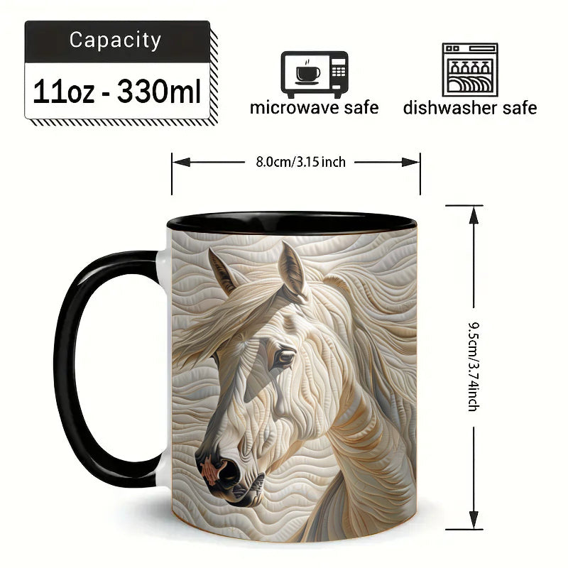 3D White Horse Ceramic Coffee Mug