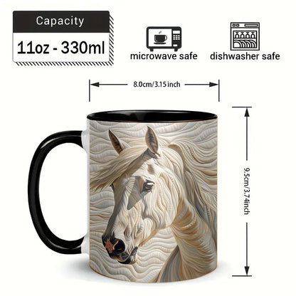 3D White Horse Ceramic Coffee Mug