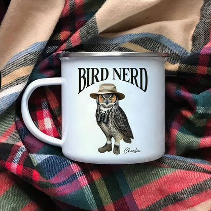 Bird Nerd Funny Gift For Bird Watcher, Bird Twitcher Bird Lover Personalized Enamel Mug