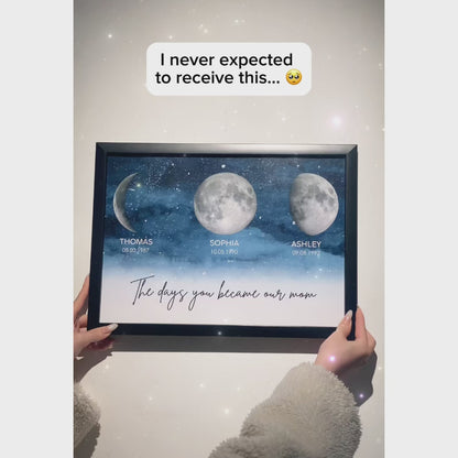 Starry Night The Day You Became MOM DAD Birth Moon Phase Personalized Poster, Heartfelt Gift For Mom, Father's Day Gift For Dad, Husband