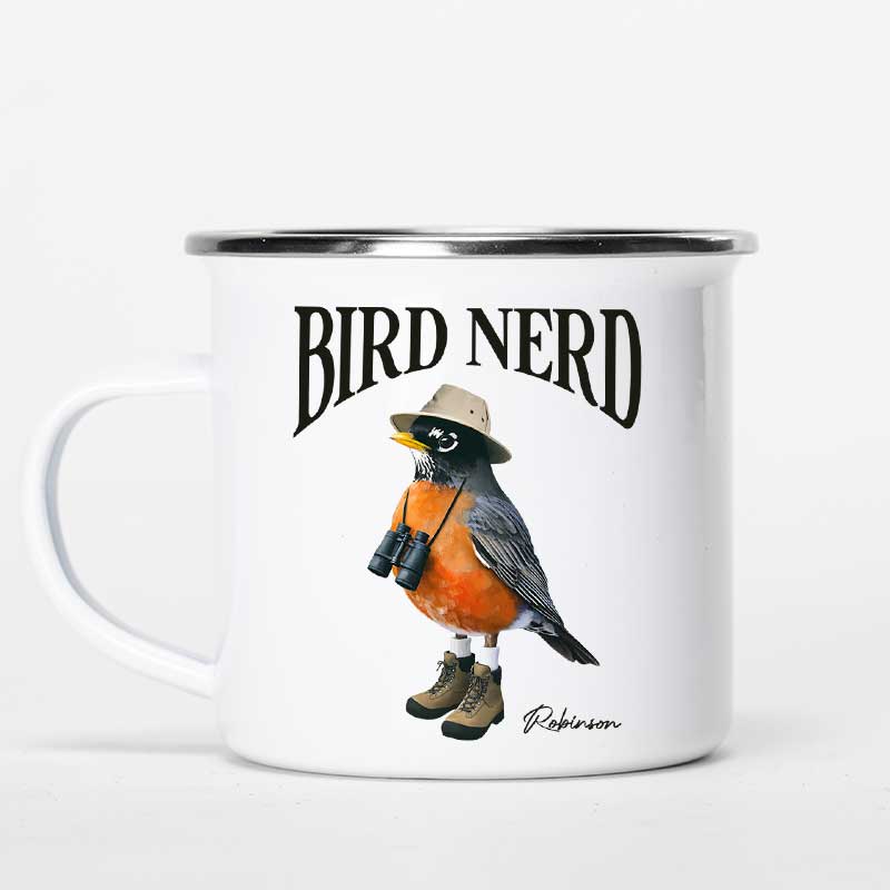 Bird Nerd Funny Gift For Bird Watcher, Bird Twitcher Bird Lover Personalized Enamel Mug