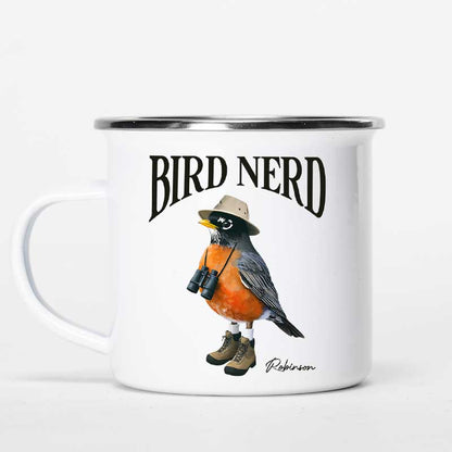Bird Nerd Funny Gift For Bird Watcher, Bird Twitcher Bird Lover Personalized Enamel Mug